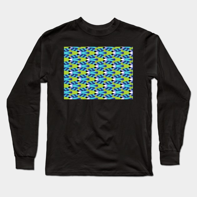 Memphis Style 80's Wild and Crazy Abstract | Green and Blue Long Sleeve T-Shirt by gloobella